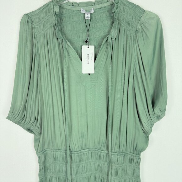 NWT Current Air Gaia Smocked Mini Dress Elbow Sleeve Green Size Medium M NEW - Picture 3 of 11